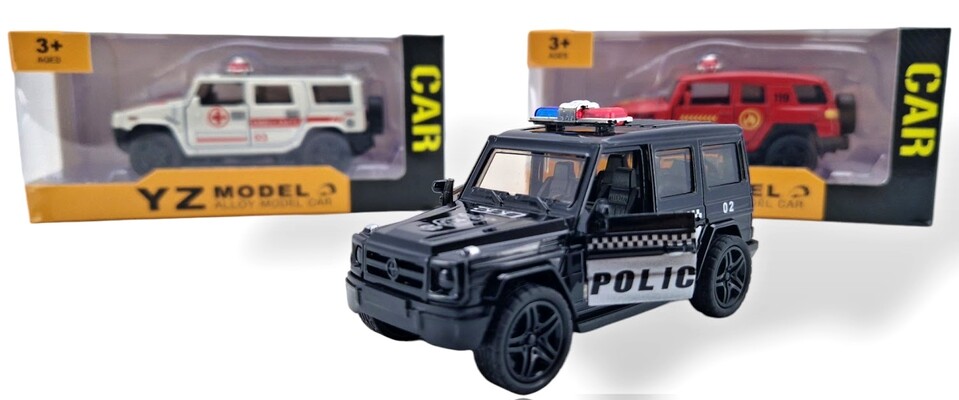 Terénne auto kovové 11cm  - policajné auto